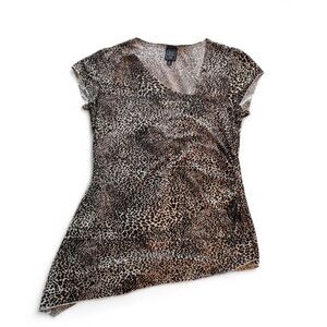 Asymmetrical Cheetah Leopard Print Short Sleeve Shirt